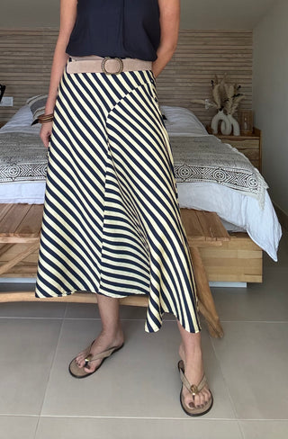 Falda Midi Asimétrica Rayas Mediterráneo