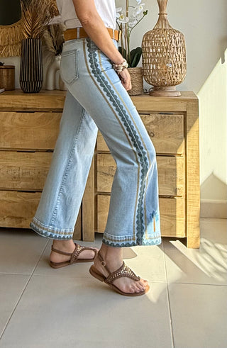 Jean Bordado Palma Boho