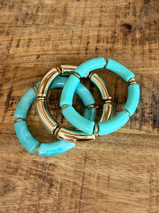 Set Tres pulseras elásticas turquesa