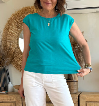 Camiseta Bamboo cap sleeve Turquesa