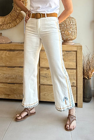 Jean Bordado Palma Boho