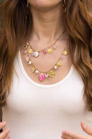 Collar Acero Multi Charms Rosa