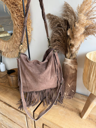 Bolso flecos ante taupe