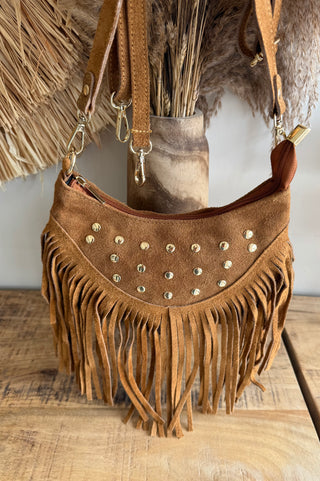 Bolso Flecos Suede con Tachuelas