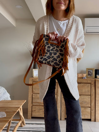 Bolso flecos animal print camel