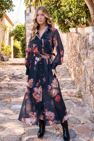 Vestido Camisero Flores Nocturne