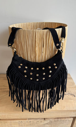 Bolso Flecos Suede con Tachuelas