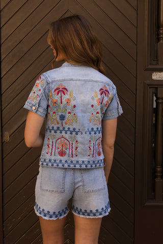 Chaqueta Denim Bordada Palmera