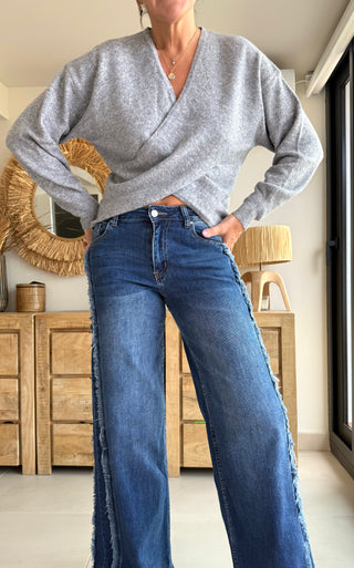 Jeans Wide Leg Frayed Low Rise