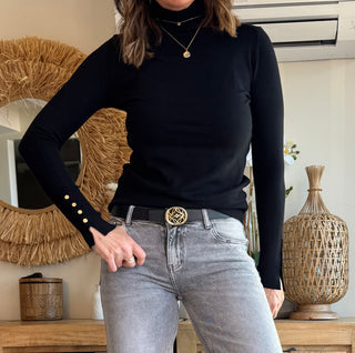 Jersey Básico Cuello Alto Botones –