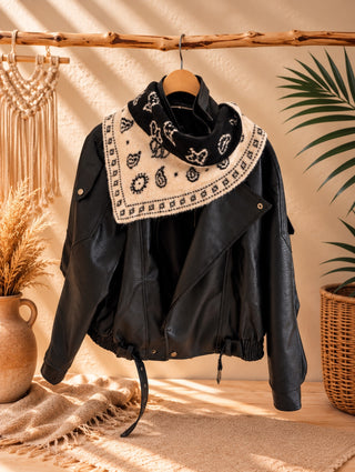Chaqueta biker oversize negra efecto piel - foto 2