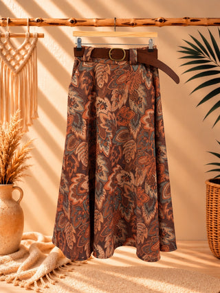 Falda midi estampado paisley con cinturón