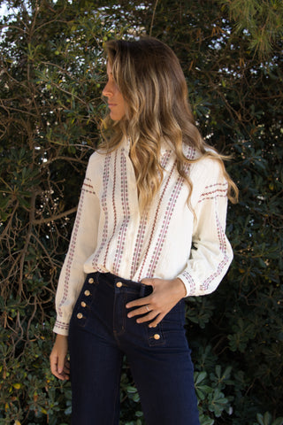 Blusa Boho Bordada Algodón
