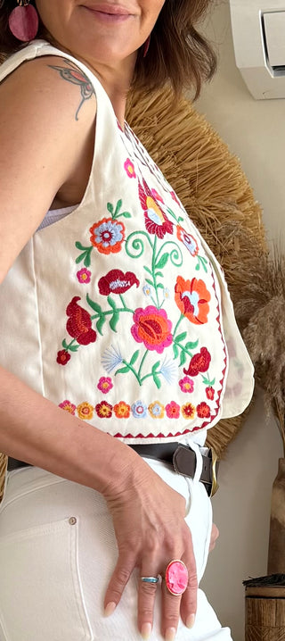 Chaleco Folk Flores