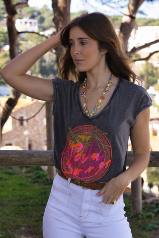 Camiseta Palm Sunset Bordada