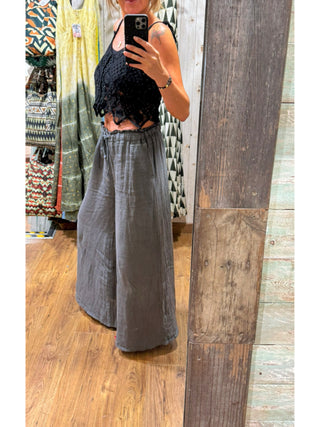 Pantalón lino maxi gris oscuro