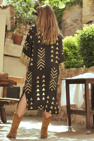 Kimono Efecto Seda Tribal Black