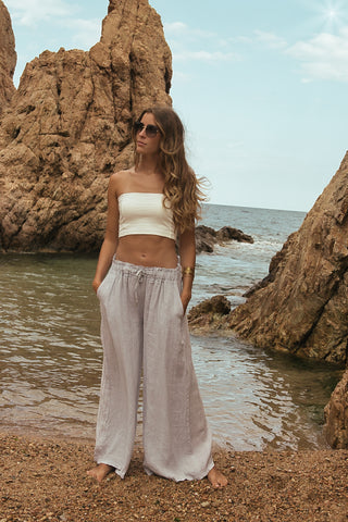 Pantalon Lino Maxi Gris