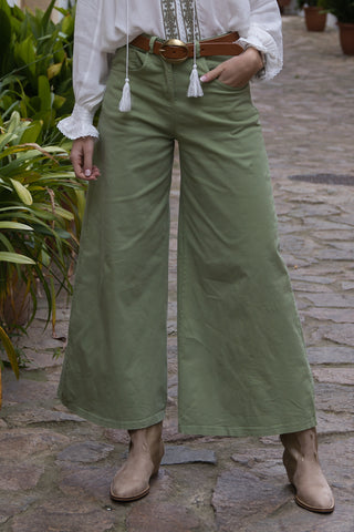 Pantalón Denim Culotte Verde