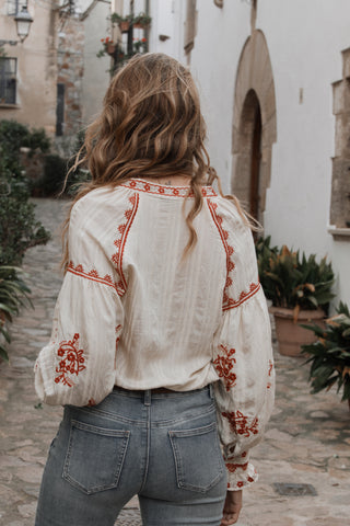 BLUSA BORDADA BOHO BEIGE