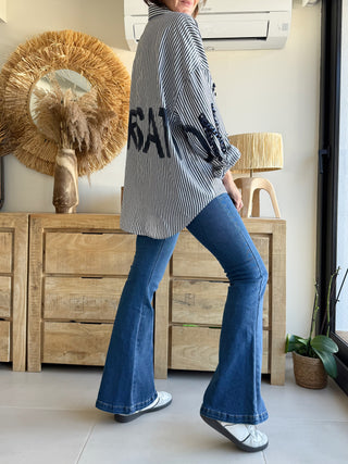Sobrecamisa Oversize Rayas con Detalles de Lentejuelas