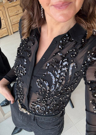 Body Negro Luxe Bordado a Mano