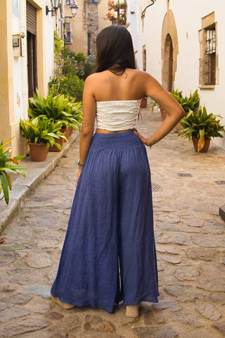 Pantalón palazzo lino AZUL