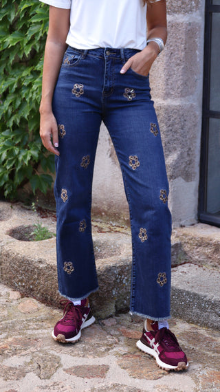Jeans Bordados Elástico Flower