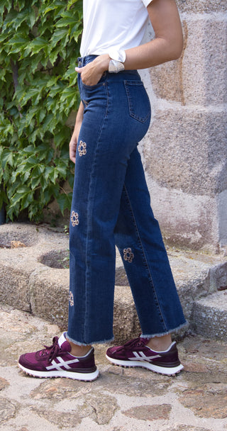 Jeans Bordados Elástico Flower