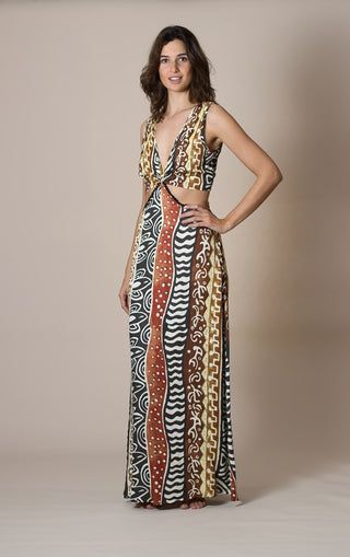 Vestido maxi blockprint etnic