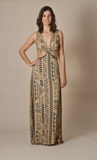 Vestido maxi blockprint etnic