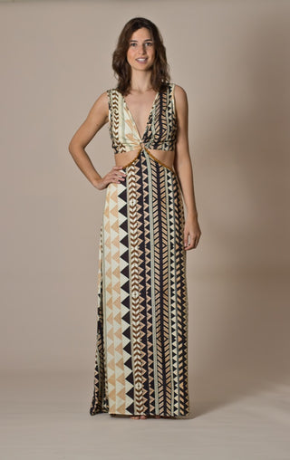 Vestido maxi blockprint etnic