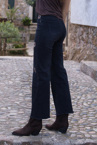Jeans Bordados Elástico Flower
