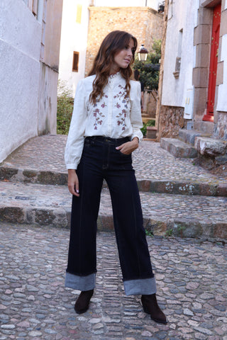 Blusa Bordada Algodón Natural