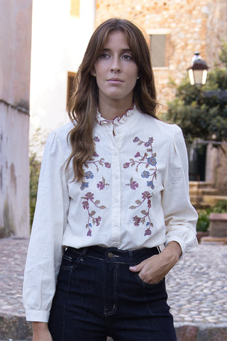Blusa Bordada Algodón Natural