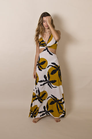 Vestido Aura Palmeras Mostaza