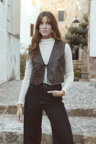 Chaleco Boho Polipiel Bordado