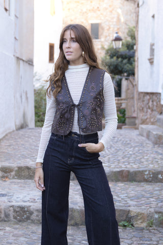 Chaleco Boho Polipiel Bordado