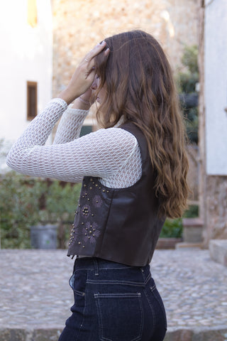Chaleco Boho Polipiel Bordado