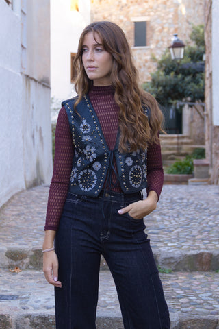 Chaleco Boho Polipiel Bordado