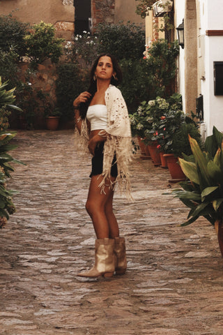 Poncho boho beige