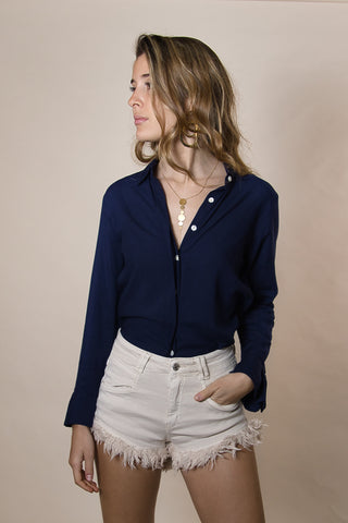 Blusa  Rayon Básica Botones Invisibles