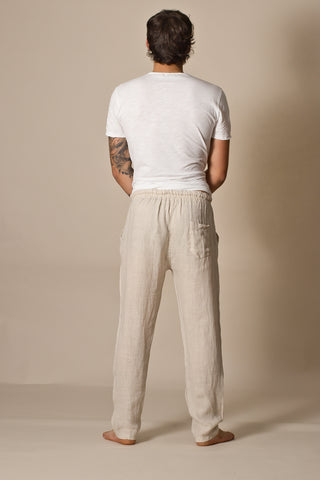 Pantalon Lino Largo Beige