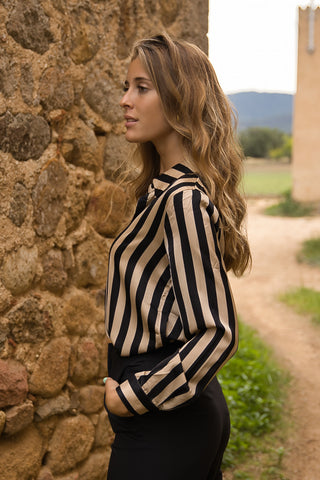 Blusa rallas beige/negro