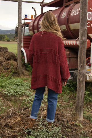 Cardigan flecos granate