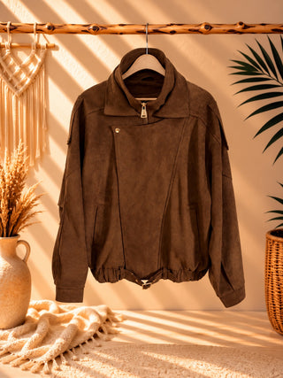 Chaqueta oversize efecto ante chocolate vista 1