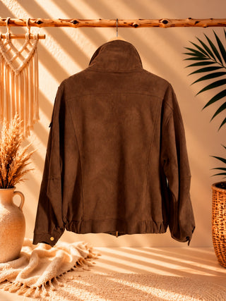 Chaqueta oversize efecto ante chocolate vista 3