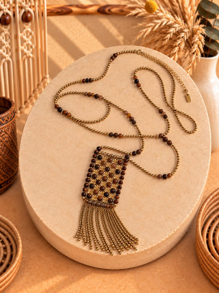 Collar Flecos Boho de Acero en color marrón