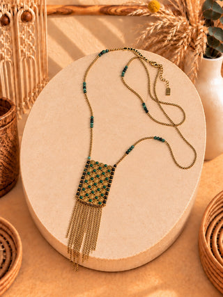 Collar Flecos Boho de Acero verde, segunda vista