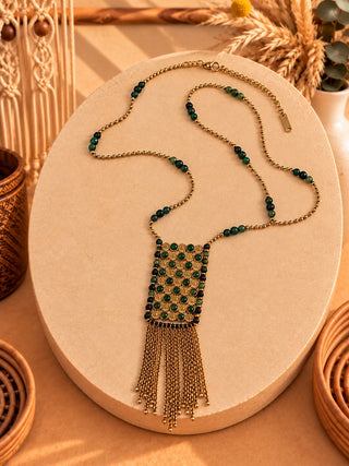 Collar Flecos Boho de Acero en color verde